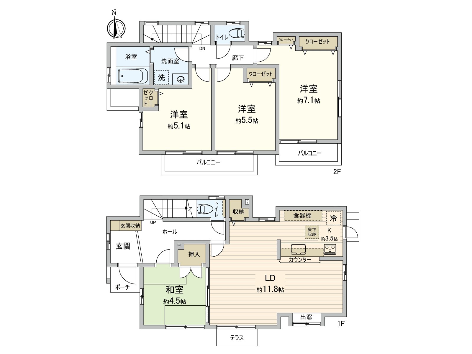 Land area: 114.00 square meters (about 34.4 tsubo), total floor area: 90.50 square meters (about 27.37 tsubo), Plan of 4LDK. There is parking space (Depending on car type).