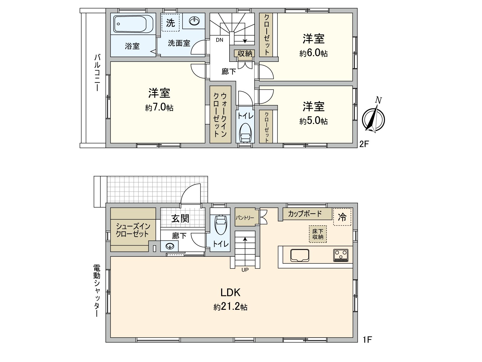 The 3LDK which features the house space with the brightly open feeling by two lighting. Storage space such as pantry, WIC is abundant floor lower storing. The conversation with the family is nature and the design of created living stairs.
