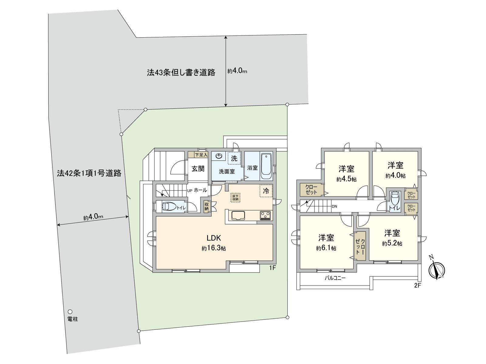 Plan of 4LDK. Storage space is in the each room. The space that is bright by two lighting is attractive.