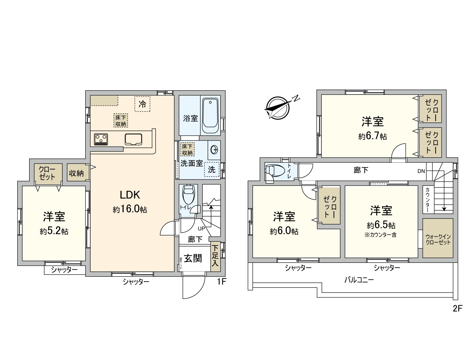 4LDK+WIC的房型。存儲空間豐富，并且能和感覺清醒保持住空間。能從2個房間來來去去繼續，是陽台。