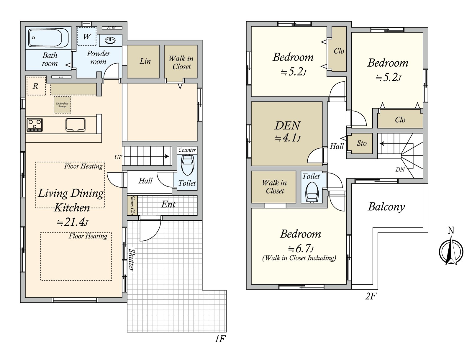 Plan of 3SLDK. Storage space is abundant and can maintain house space clearly. Floor heating warming the whole room from the step is carried (LDK part)