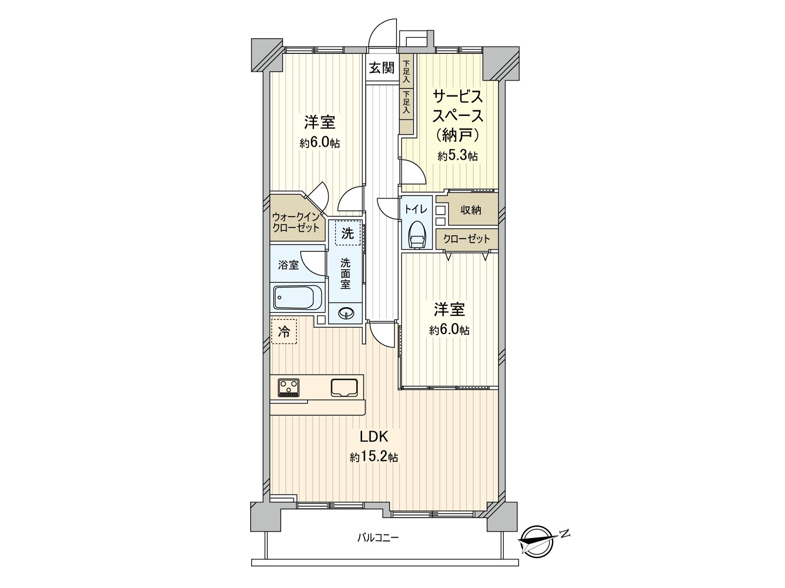 70.50 square meters of exclusive area, Plan of 2SLDK ※S has storeroom WIC and can maintain house space clearly. It is the condominium which comprises automoatic lock, a security camera, and was considered in a security aspect.