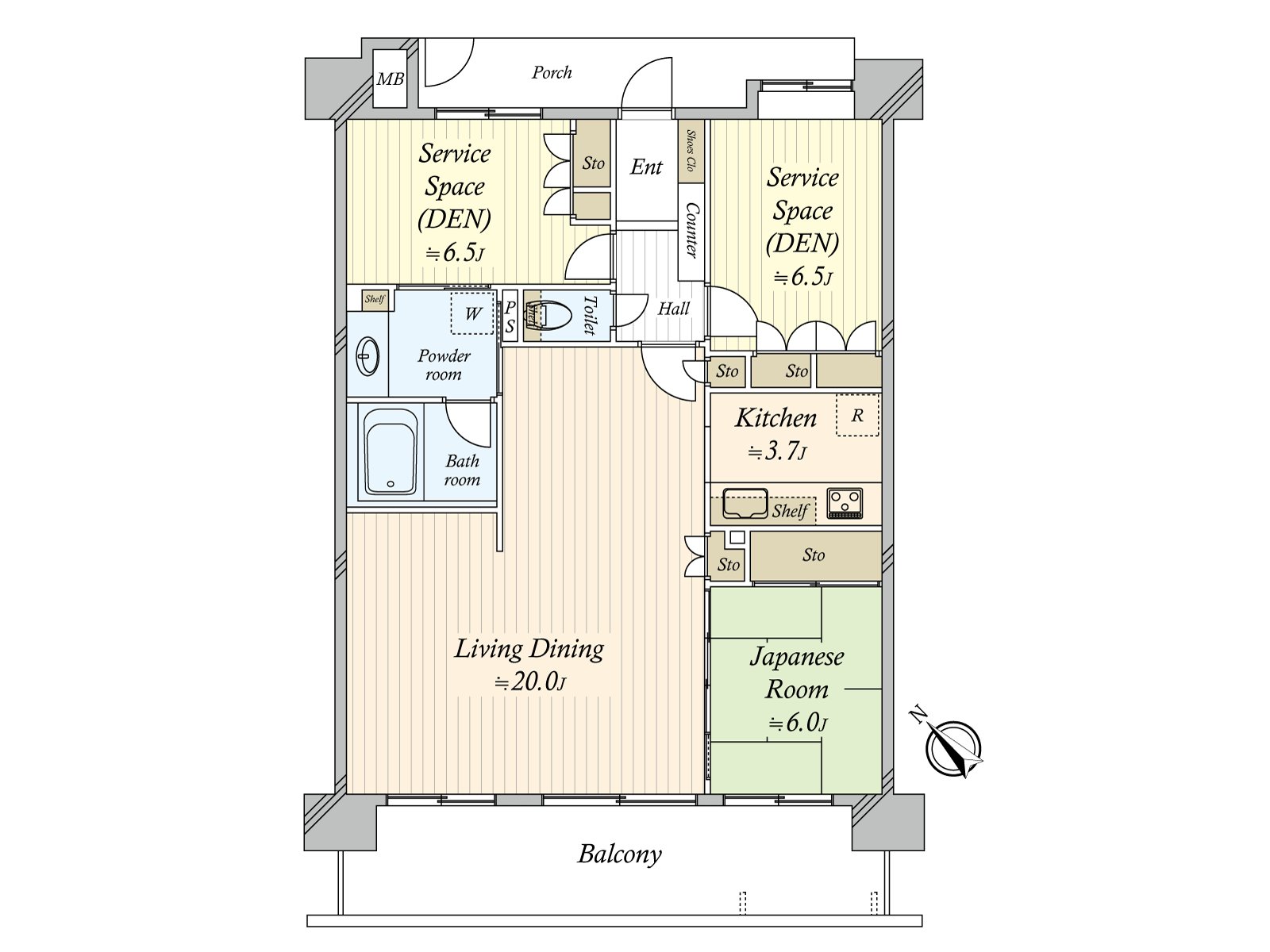 91.12 square meters of exclusive area, Plan of 1SLDK. The all rooms possesses storing in six quires or more. In front of the entrance, there is 門扉付専用 porch with high independency.