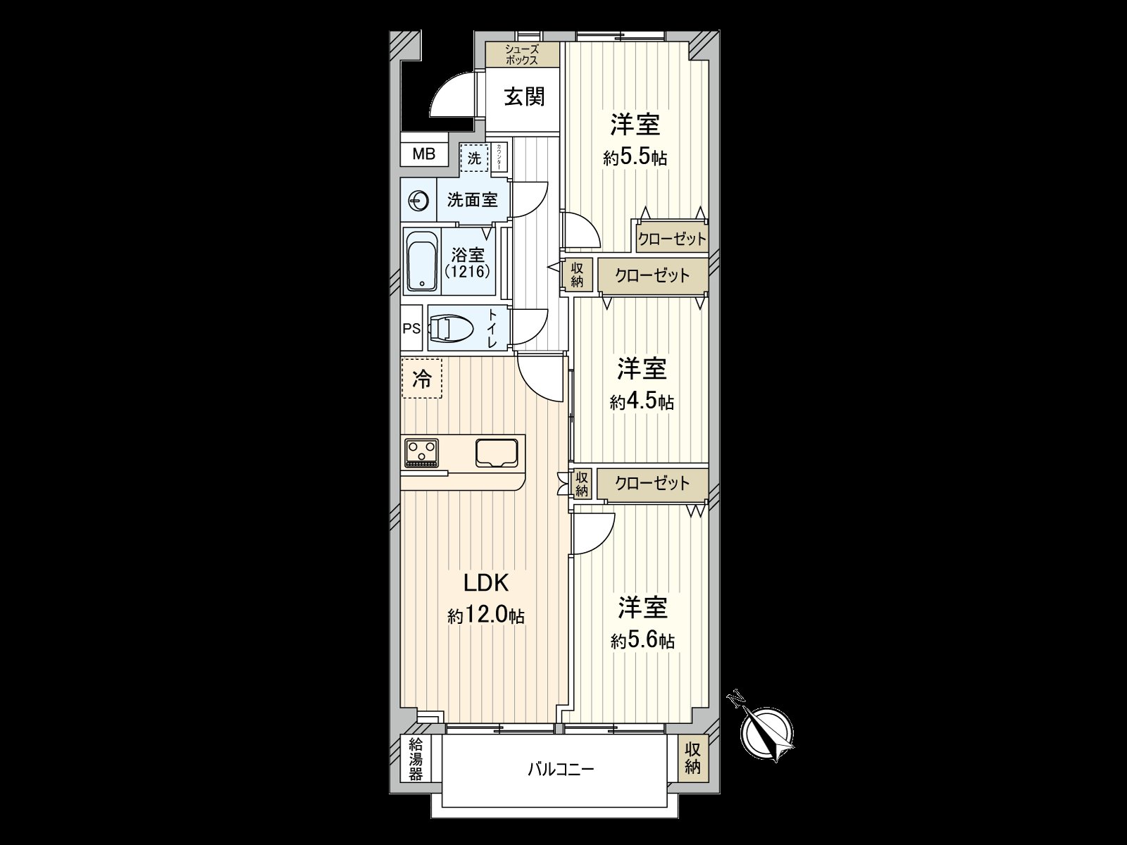 63.69 square meters of exclusive area, Plan of 3LDK. I arrive to Southwest, and exposure to the sun is good. The kitchen is the island kitchen counter which can look around the whole living