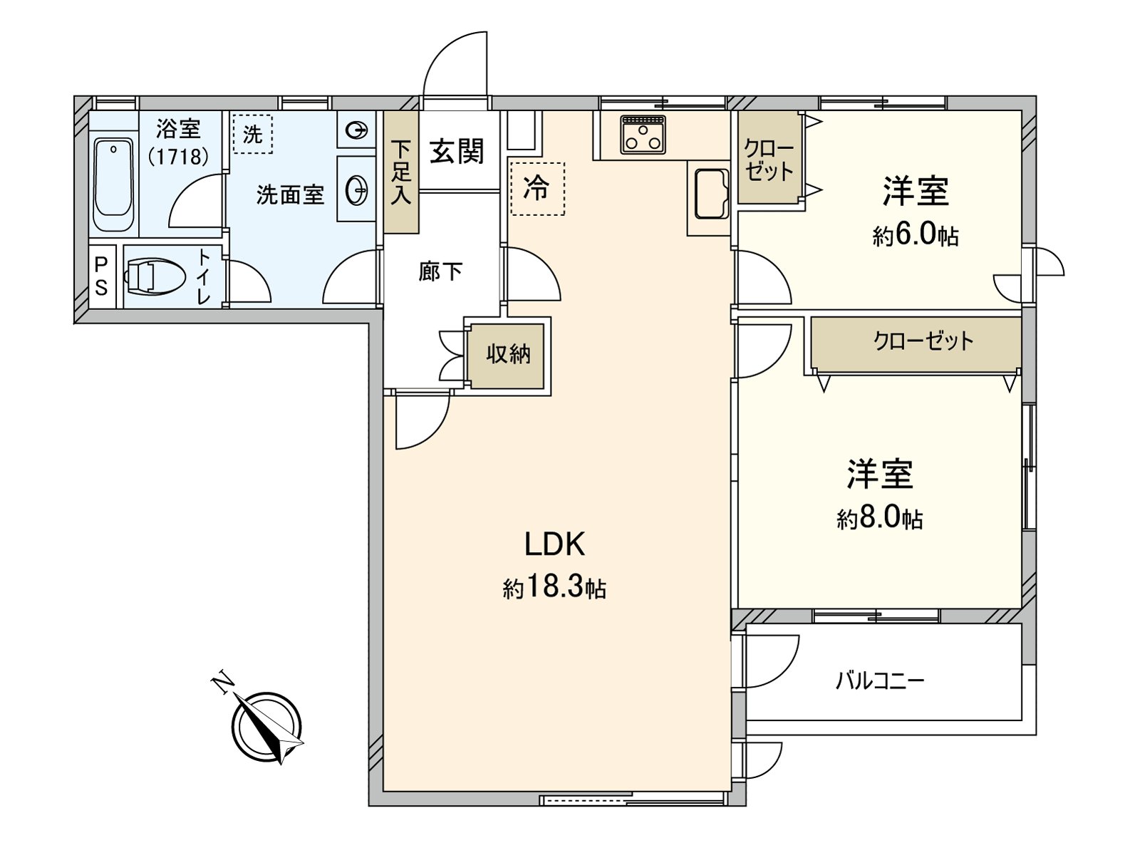私人使用面積69.80平方公尺的2LDK型。陽光，通風關於西南、東南的邊間良好。