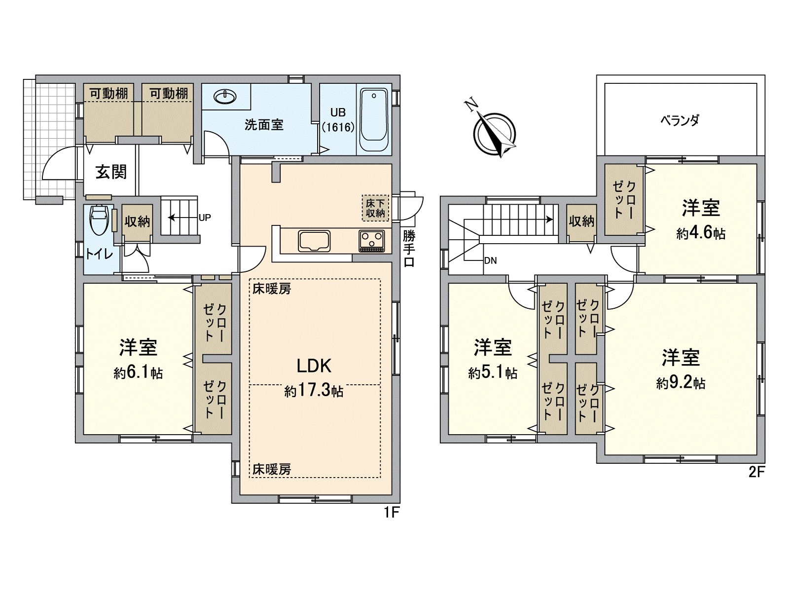 Total floor area: It is a messenger in 109.3 square meters (about 33.06 tsubo) of room carefulness. Floor heating gas-type in the living dining which there are Plan LDK about 17.3 quires of 4LDK in