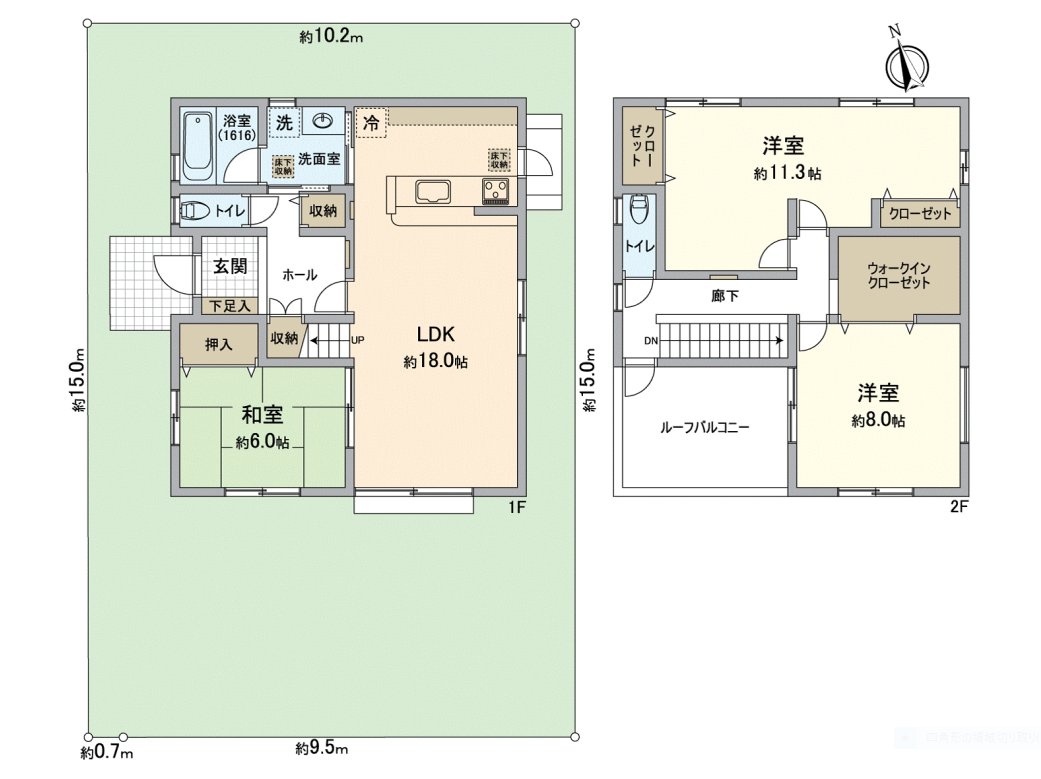 用地面積：有約18.0張塌塌米154.10平方公尺(約46.61坪)LDK