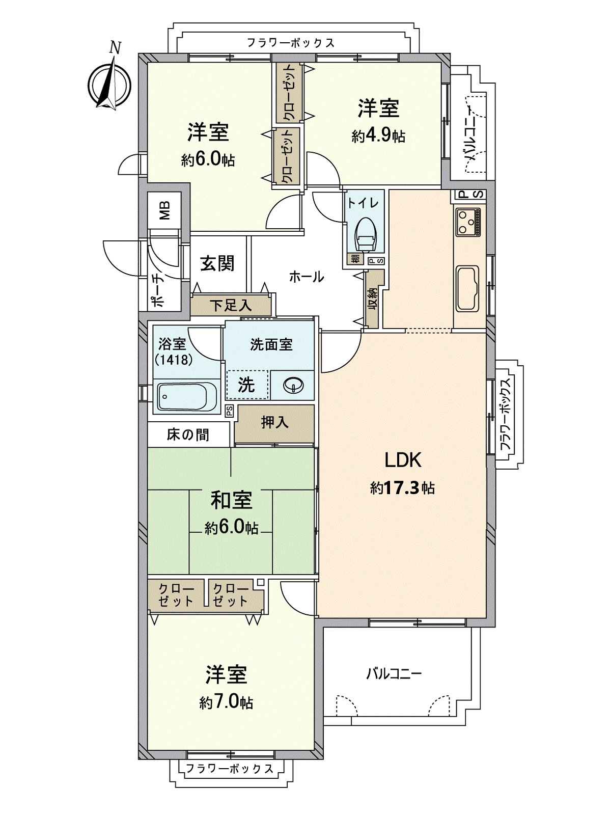 ・实际使用面积：在89.91平米、4LDK的房型、所在阶1楼，3方向房间、全居室有收纳
