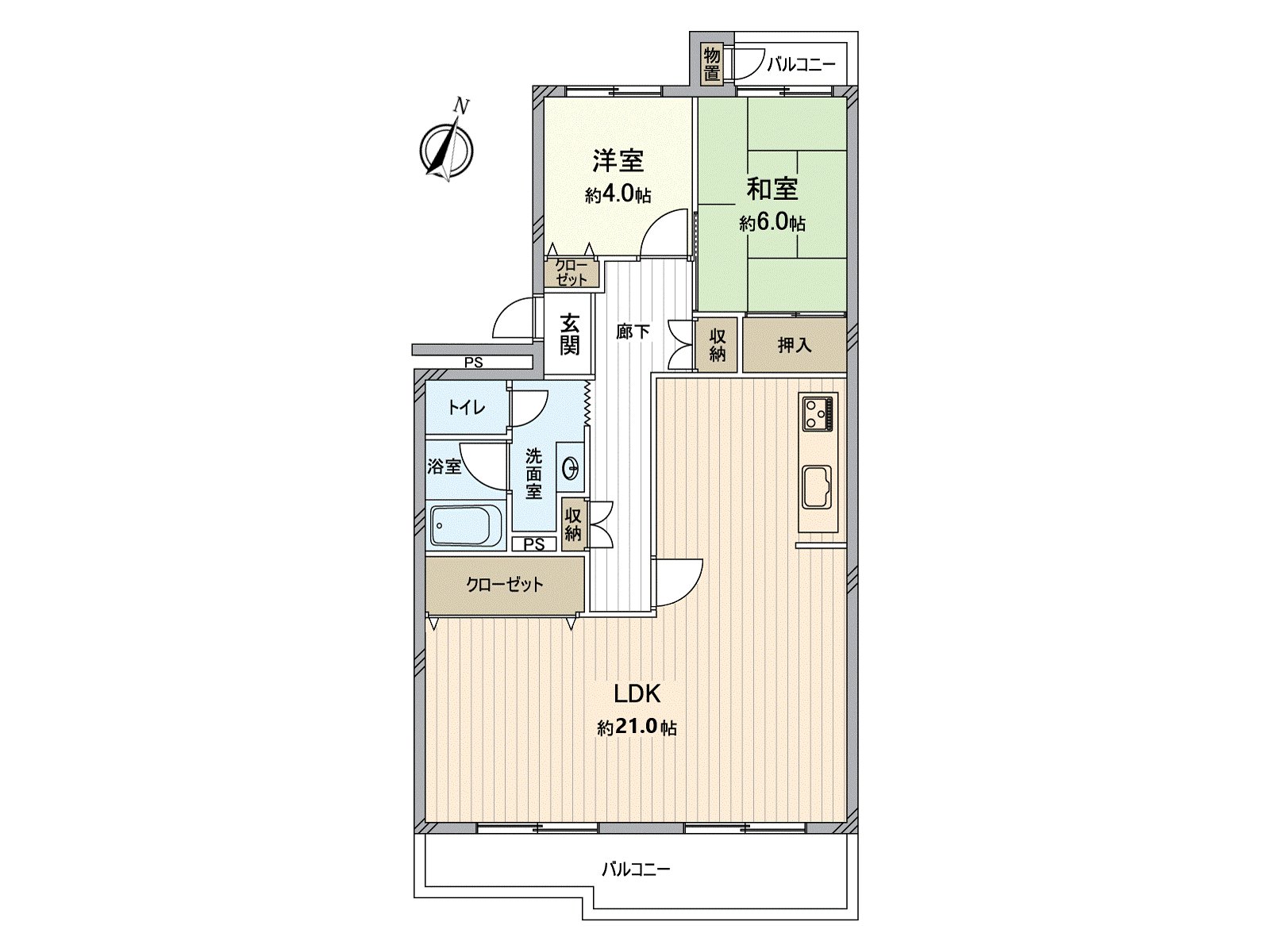 ○　实际使用面积：有约21张塌塌米77.44平米○LDK，向○东南有，在阳光良好度○两面阳台，通风良好