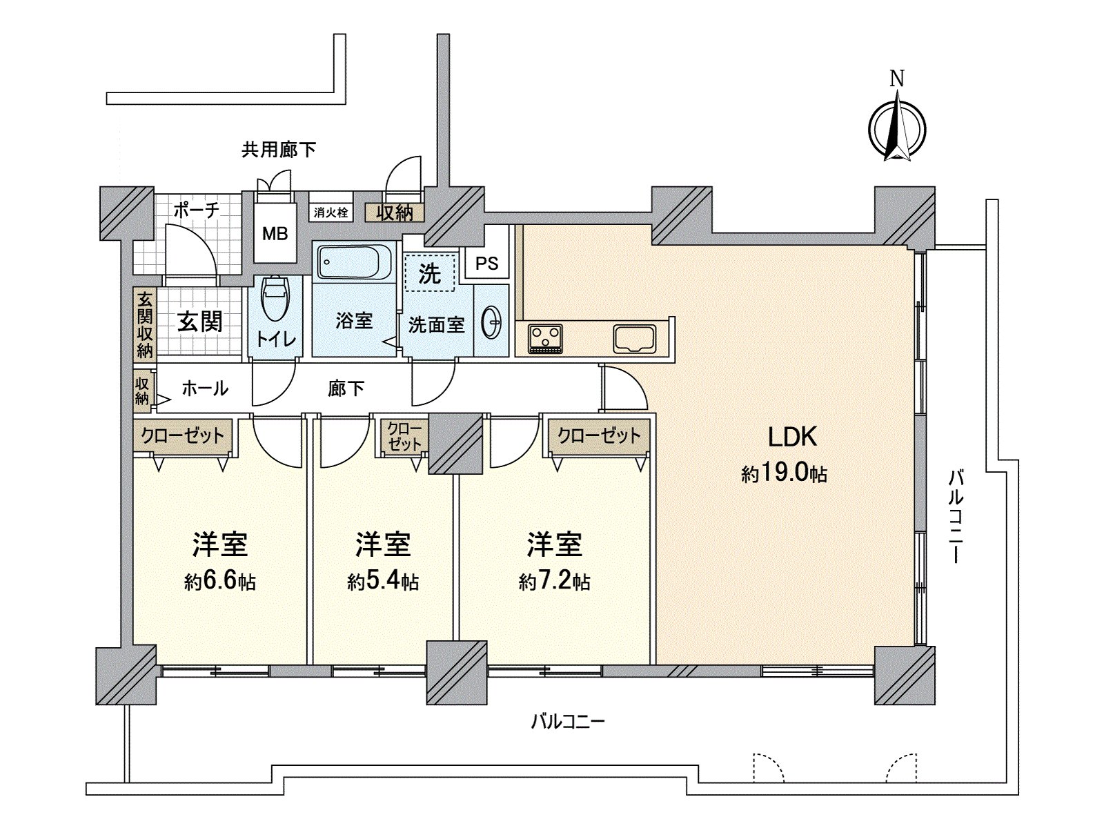 房型图实际使用面积93.83平米的3LDK