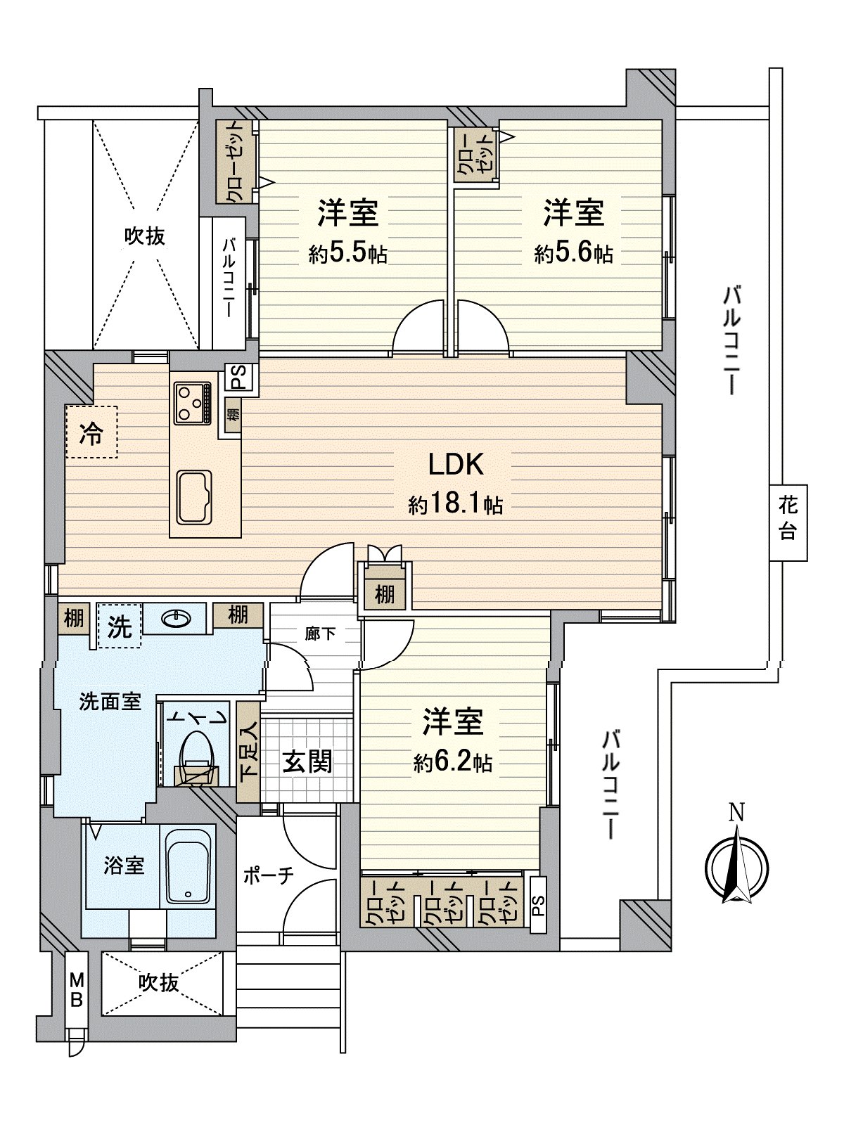 有约18.1张塌塌米3LDK的房型LDK
