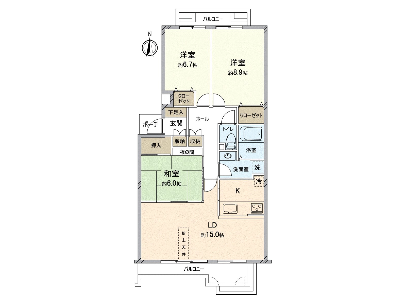 [Floor plan] Exclusive area: 90.98 square meters, Plan of 3LDK