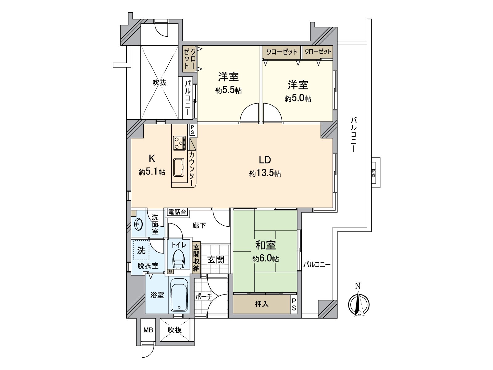 房型图实际使用面积81.27平米的3LDK