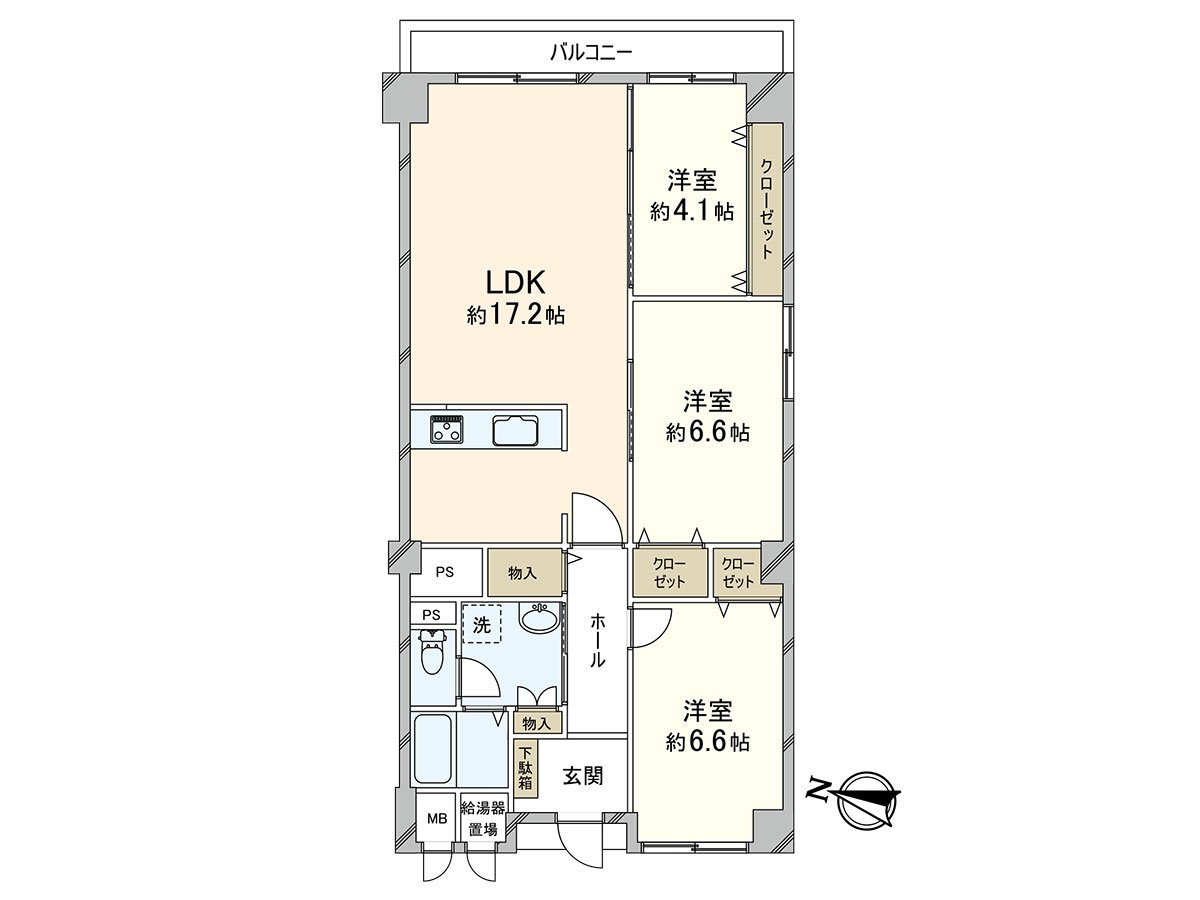 3LDK, the each room of exclusive area 80.25 square meters have storing, and storing is fulfilling