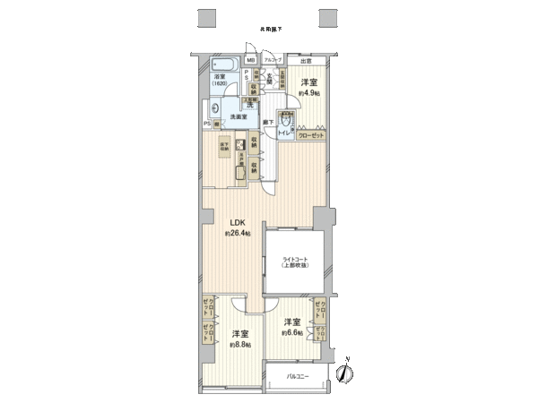 Plan of the exclusive area 105.34 square meters ･ 3LDK.