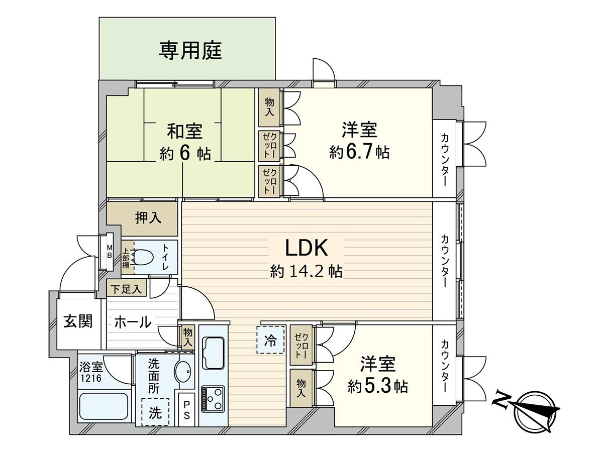 走廊部分少，并且能把面積用在居室部分。樓下沒為停車場有住戸。