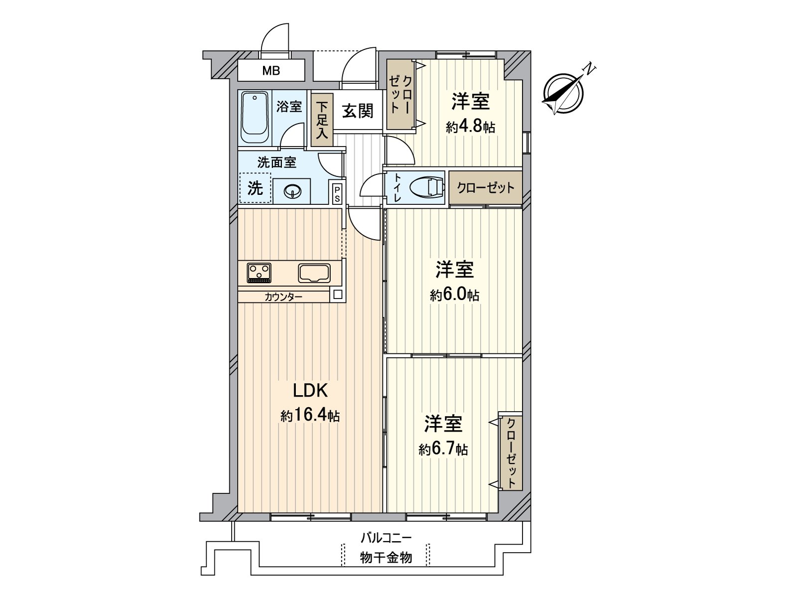 73.38 square meters of 3LDK
