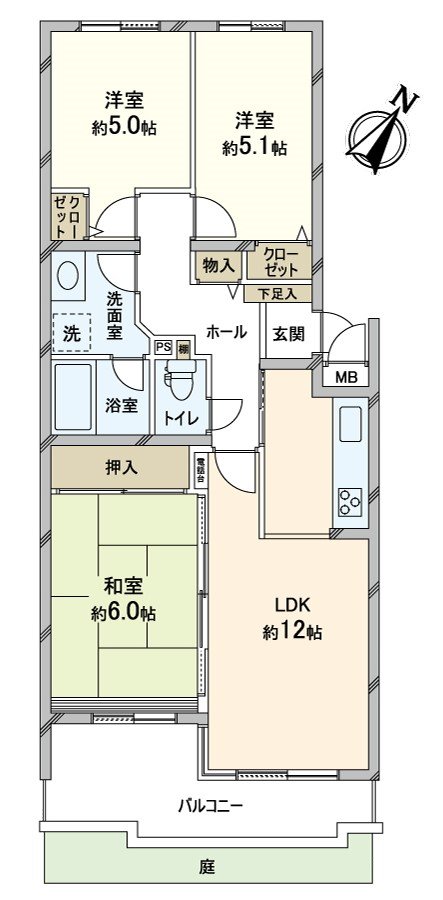 Floor plan exclusive area: 3LDK of 57.41 square meters