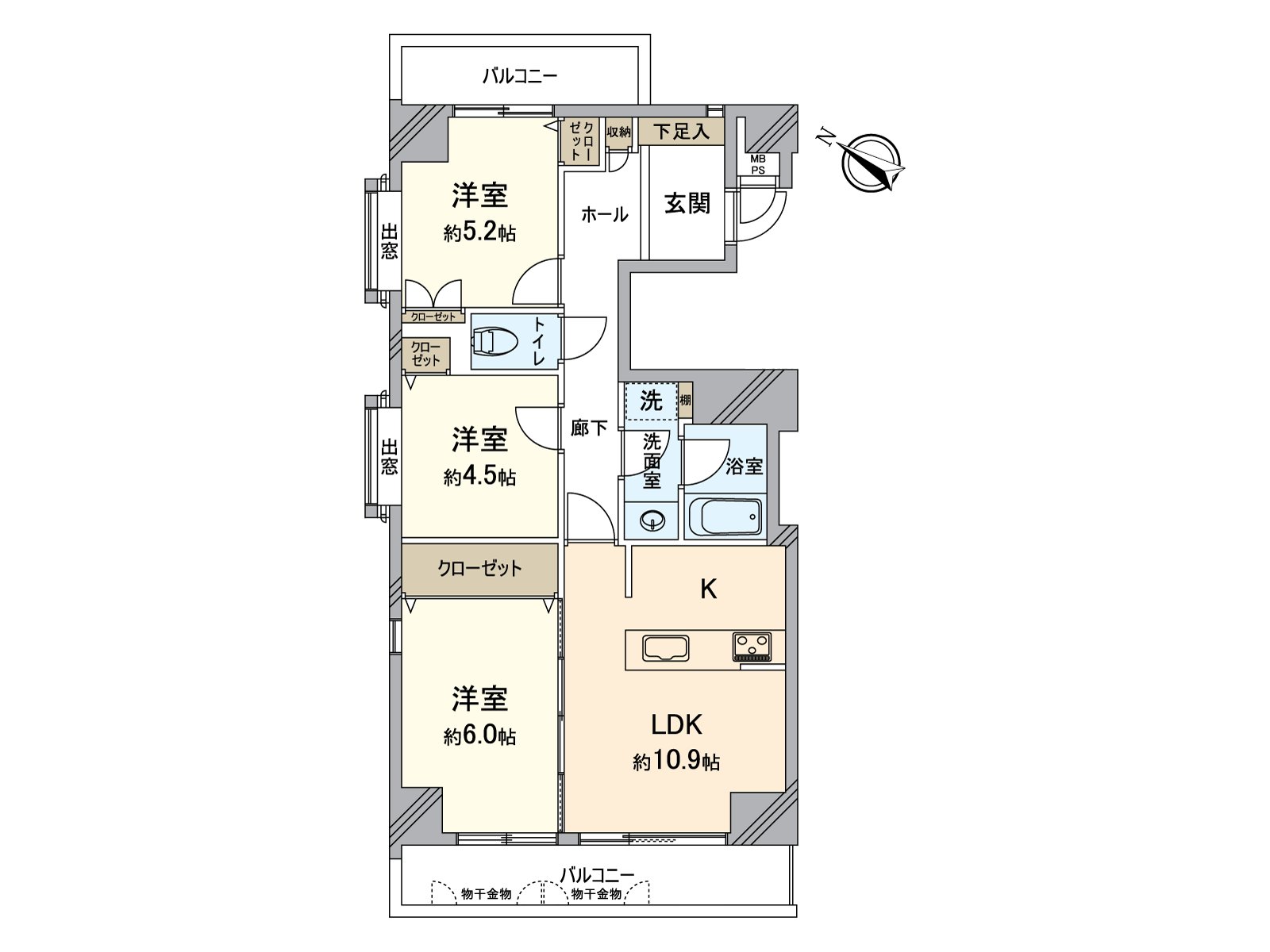 About 67 square meters of 3LDK