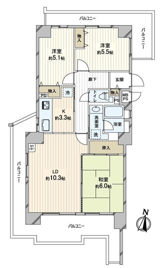 各居室是面向陽台的間取。