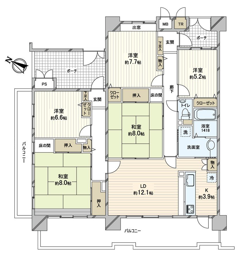 房型图/5LDK西南、西北的角部屋住戸