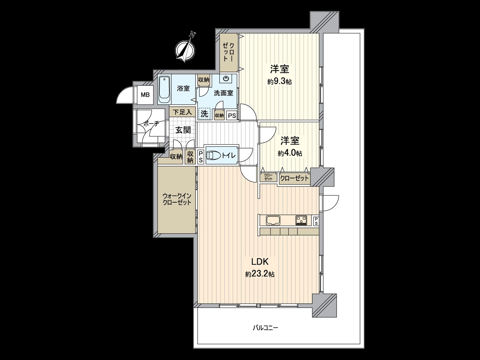 90.45 square meters of 2LDK