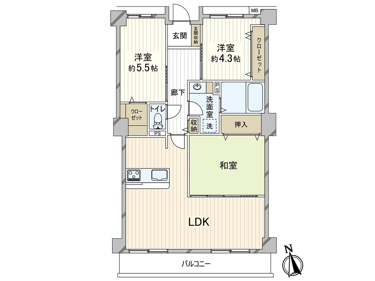 实际使用面积76.95平米、3LDK的房型