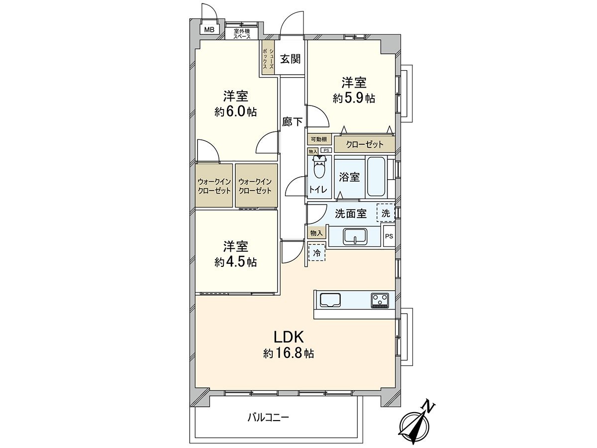 约16.8张塌塌米宽敞的LDK被设定的3LDK