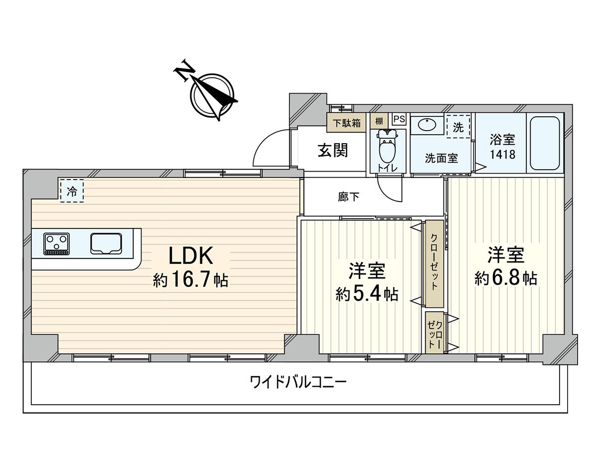 向新婚推荐的2LDK。分成舒适空间的LDK和卧室或者集中，被把工作换成的房间，可以使用。