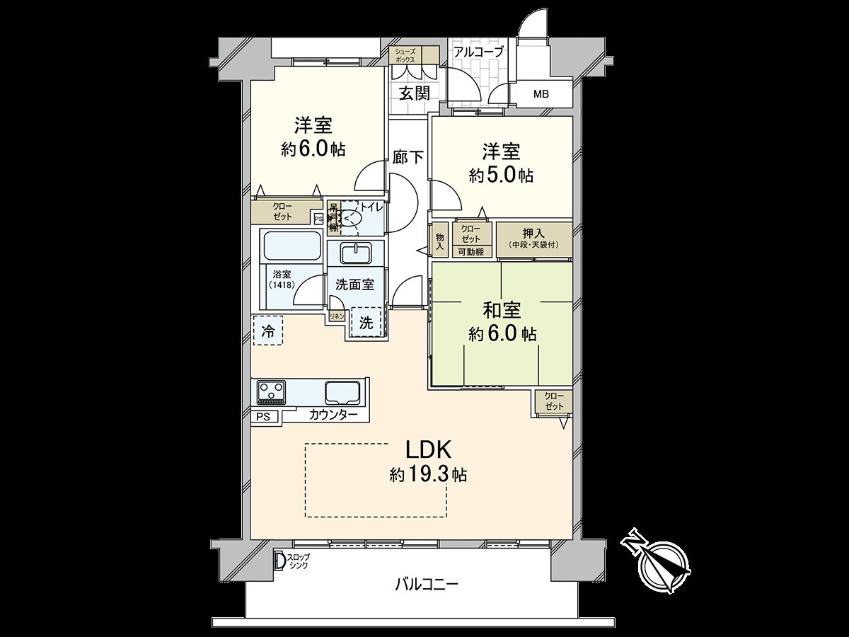 Plan of the 3LDK that about 19.3 quires of extensive LDK was established