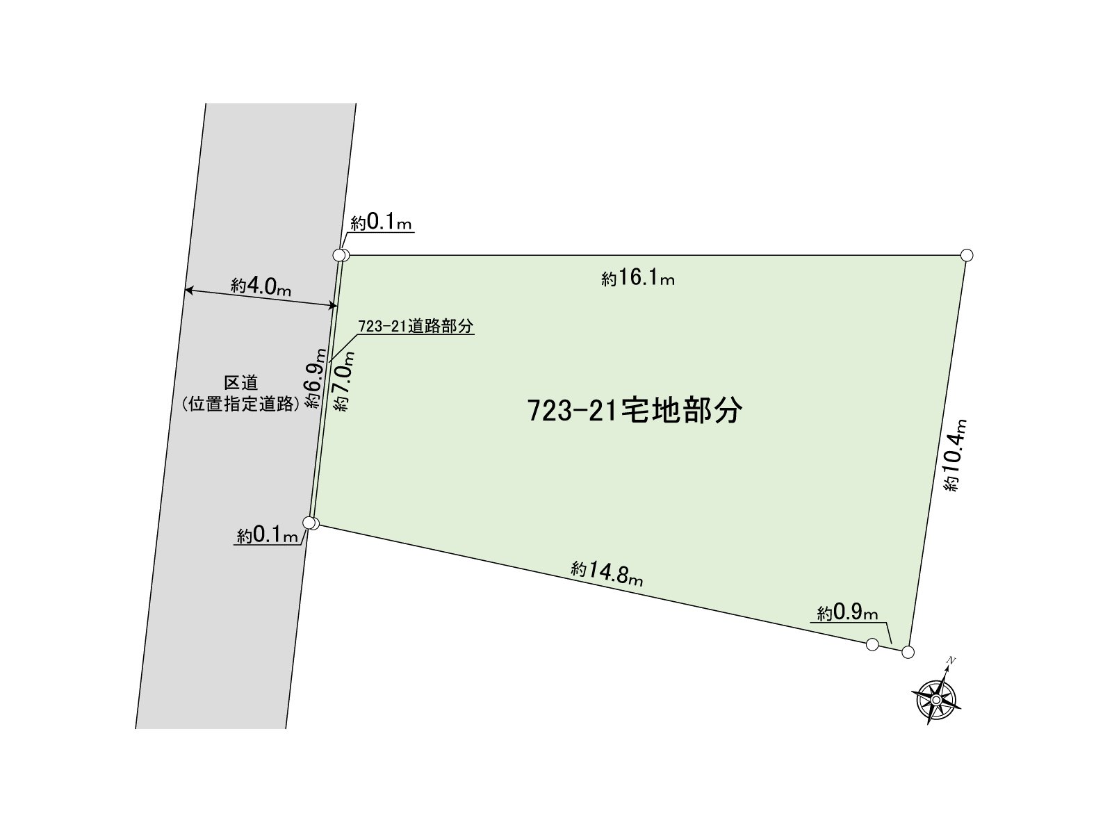 在用地约139.20平米(但是，约1平米高压电线道下边)西侧幅员约3.9m的公路(1项5号)约6.9m接面，道路提供(建筑退缩尺度)部分约1平米有