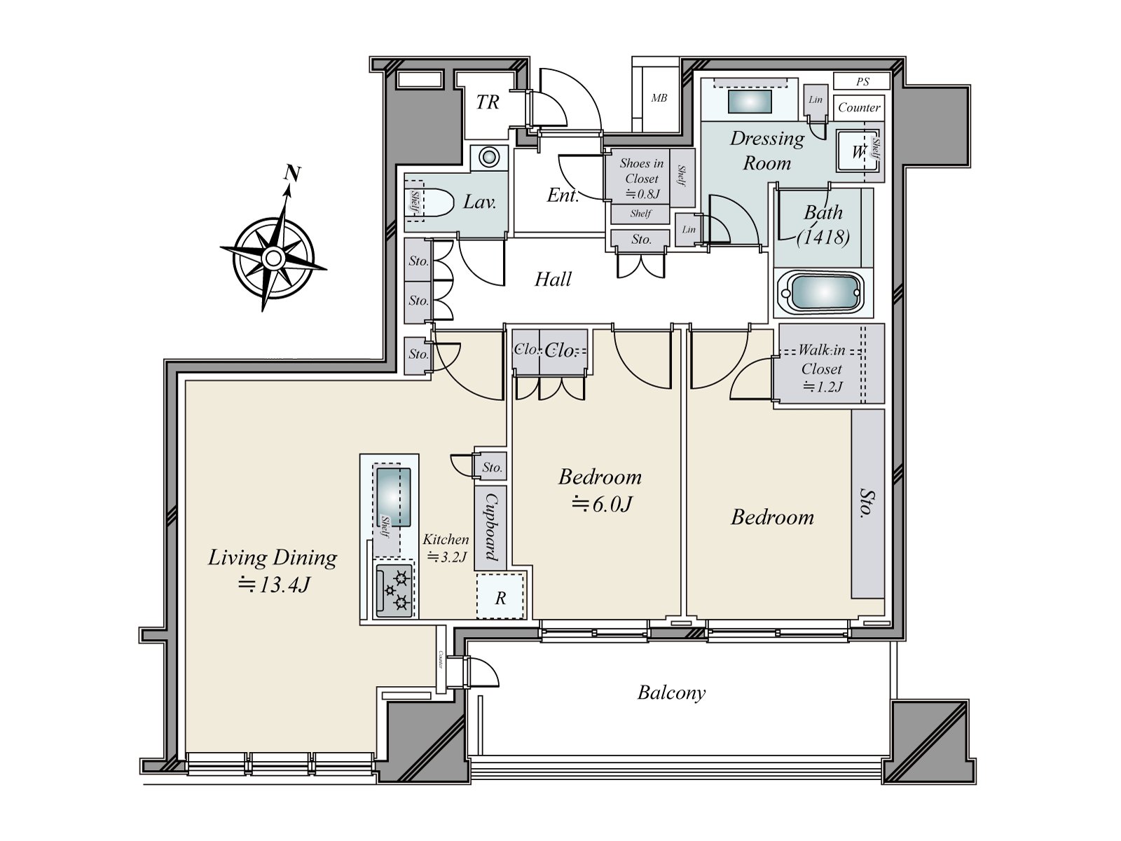 全居室が南側の窓に面する明るい居住空間