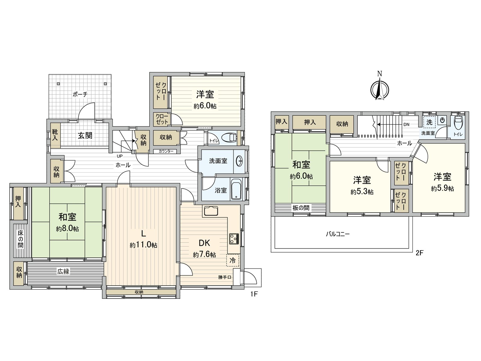 能支持房间数量大量，各种各样的生活方式的5LDK的家。为能作为包房使用各居室能在多目的灵活运用儿童起居室以及在家的工作，爱好室。