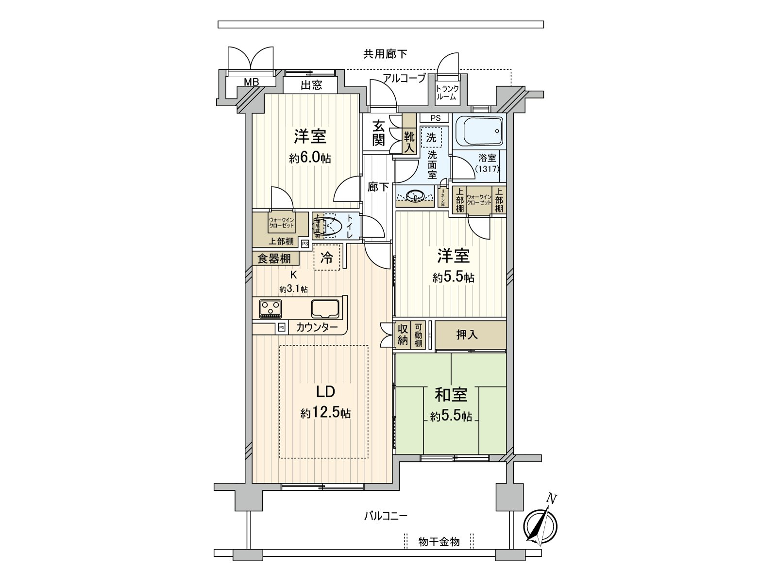 也向為無障礙有小的孩子以及高齡的家族推薦的3LDK。豐富的收藏是魅力。