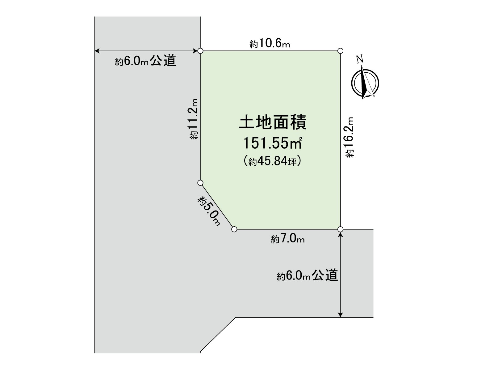 [Shibayama 5 chome Land] It is a corner lot facing South, the west road. It is a location of a 11-minute walk to Toyo Rapid Railway "Hasama" station.
