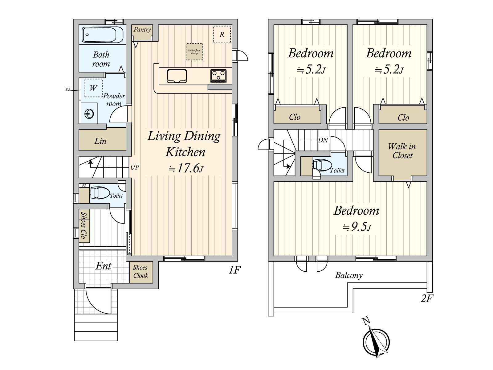 有朝南的阳台的亮的家。壁橱被在各西式房间设立，而且鞋衣帽寄存处以及毛巾收纳处，餐具室等的存储空间丰富。