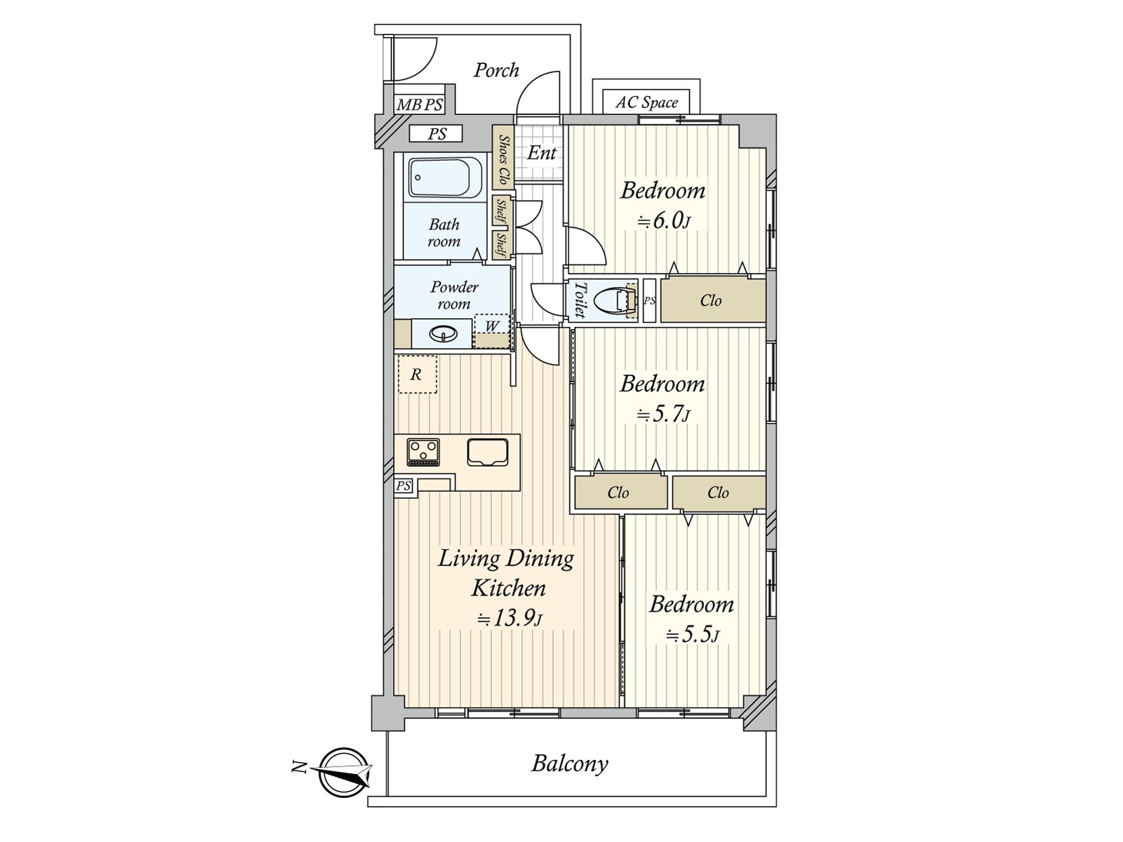 The house where a porch was established outside the entrance and was considered privacy. The Western-style room (about 5.5 quires) throws a sliding door open and can use it as extension of the living dining. You can spend it leisurely in a certain space space.