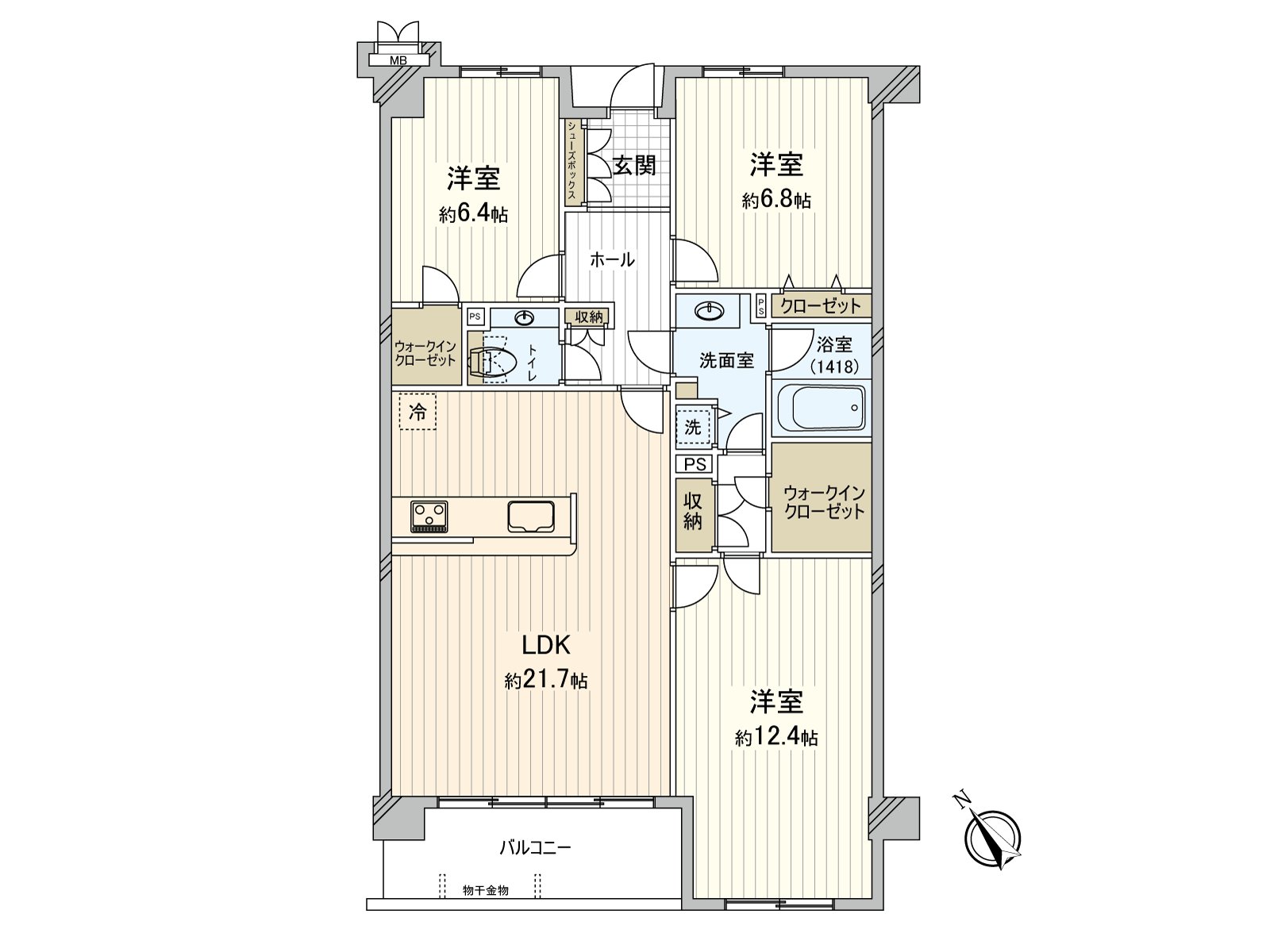 包括两个步入式衣帽间在内的丰富的收藏被设定的住戸。超过6张塌塌米全居室的面积被确保。