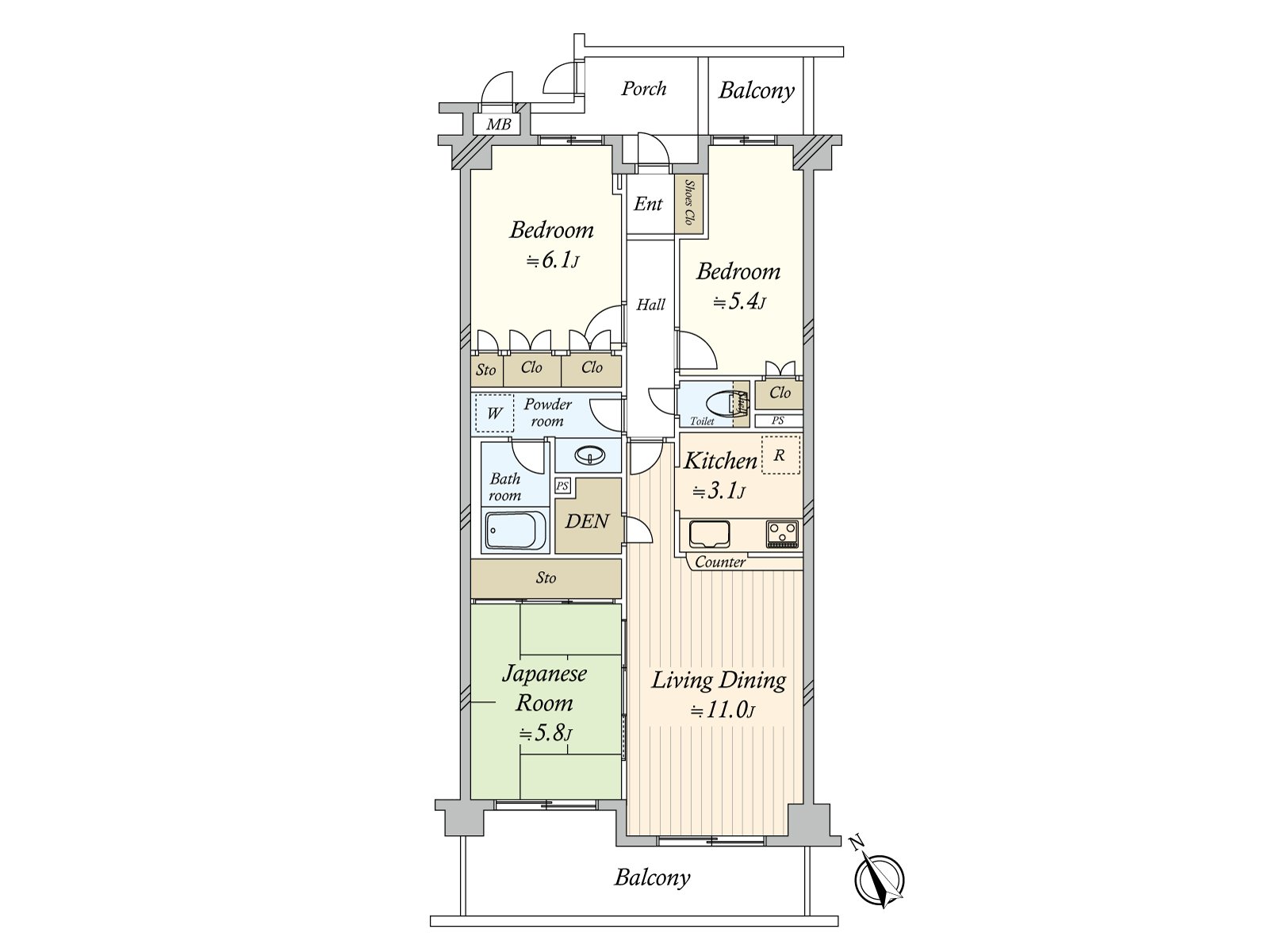 All over the Southwest side faces the Terrace and can go in and out of living ･ dining and both Japanese-style rooms. As storage space is in the all rooms, I can use the house space effectively.