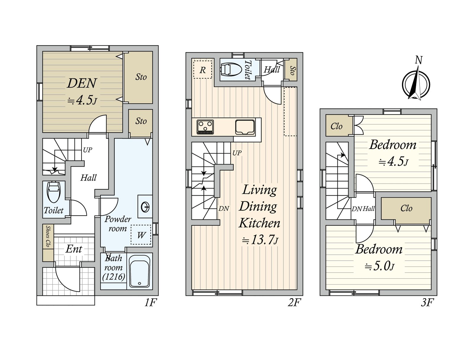 Wood 3 stories, 2SLDK type, Land area 66.59 square meters, Total floor area 76.17 square meters