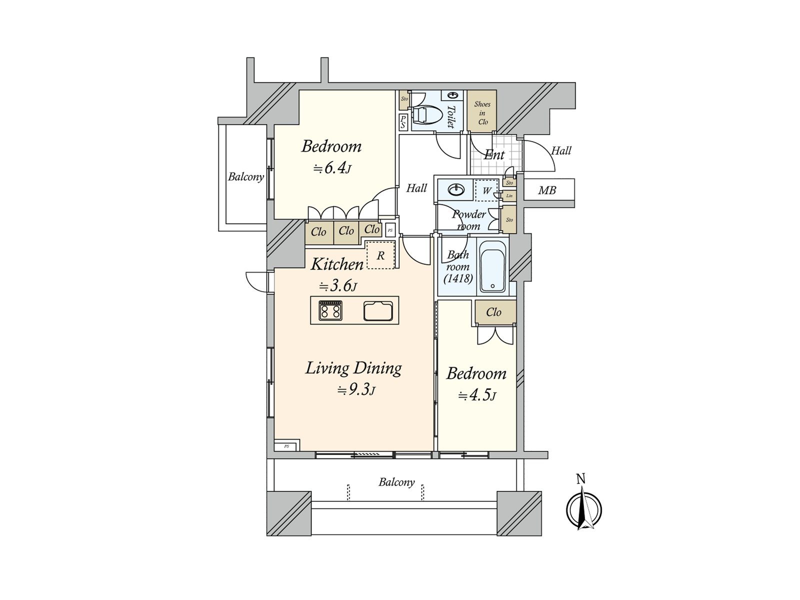 It is a bright room and is installed a closet in each Western-style room in Southwest corner unit two terrace
