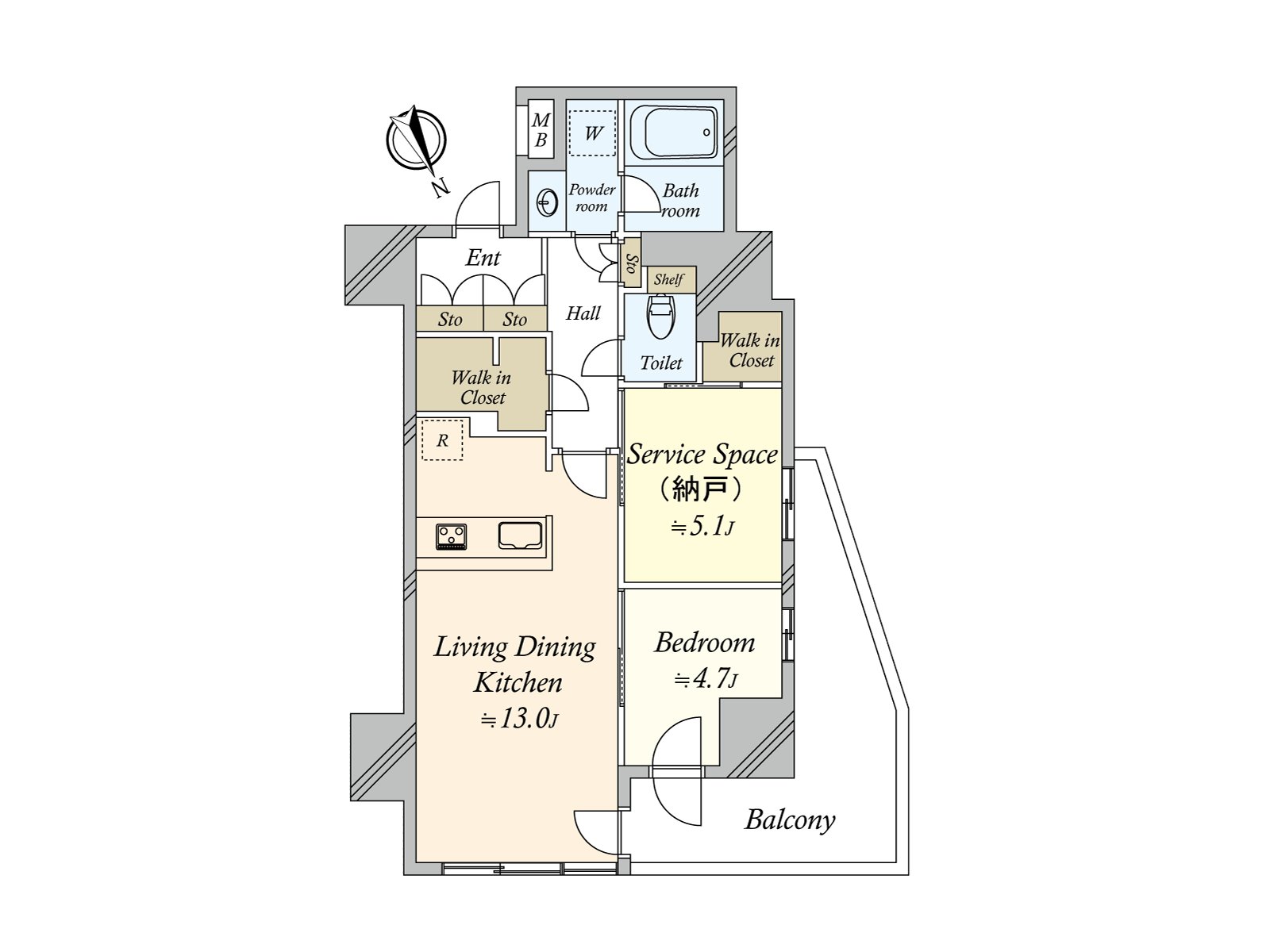 58.29 square meters of 1SLDK exclusive area