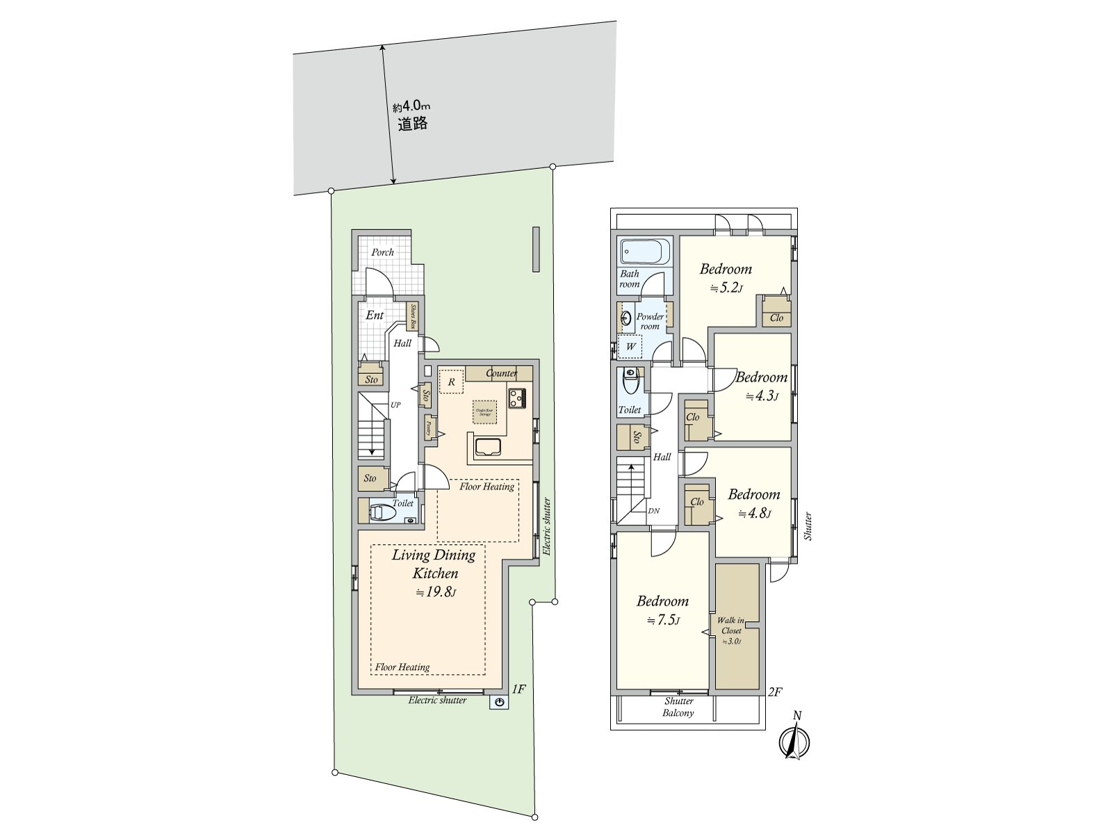 125.58 square meters of Gross land area (1F: 61.91 square meters of /2F: 63.67 square meters), Land area 109.93 square meters, 4LDK, Price 161.5 million yen