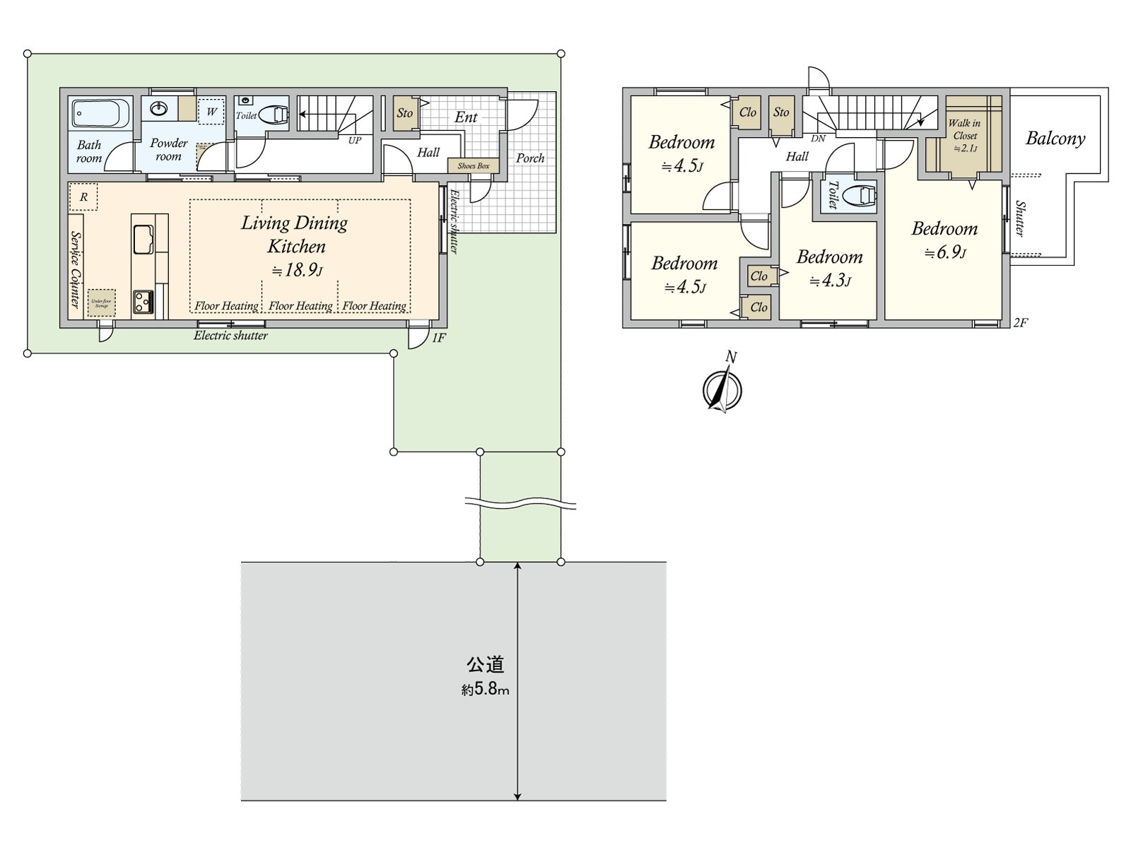 使用面积102.00平米(1F:52.50平米/2F:49.50平米)，土地面积132.30平米，4LDK，价格17,480万日元