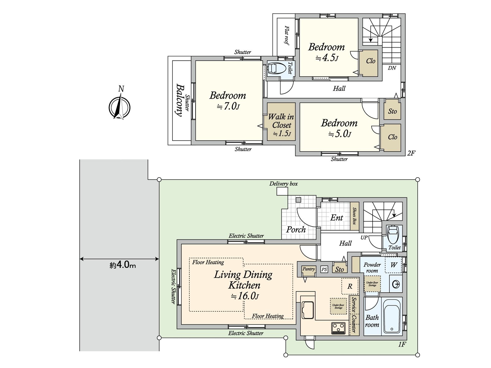 86.94 square meters of Gross land area (1F: 43.47 square meters of /2F: 43.47 square meters), Land area 80.39 square meters, 3LDK, Price 169.8 million yen