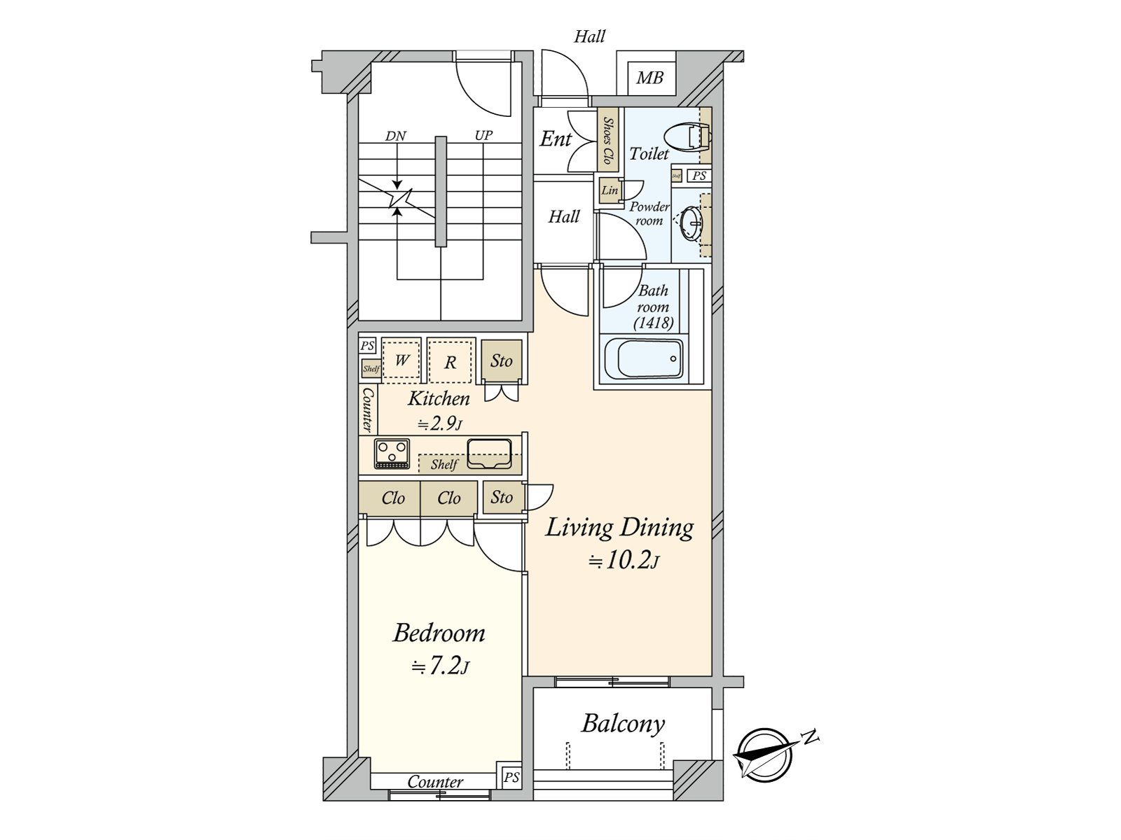 Good exposure to the sun of the Southeast Orientation and about 7.2 quires of spacious Western-style rooms are characteristic Plan. In addition, I can devote myself to dishes as a kitchen becomes independent.