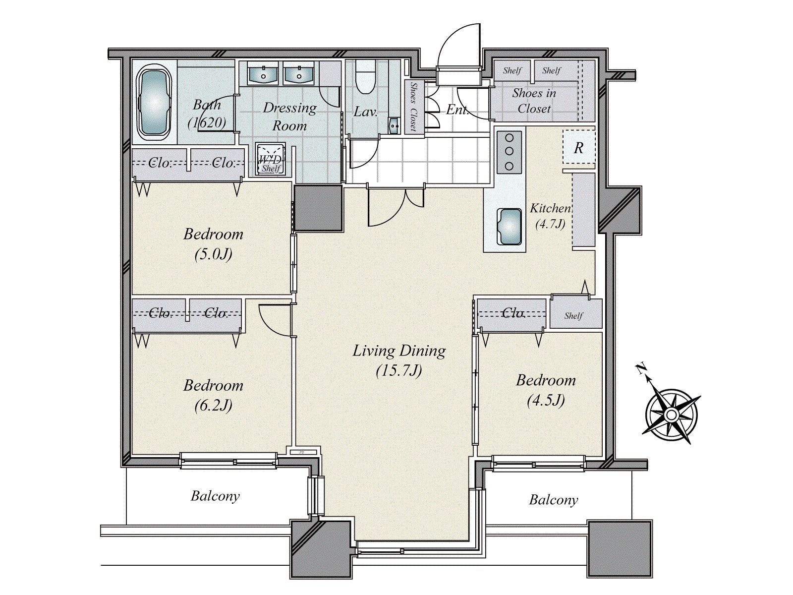 The studding of the Southwest Orientation 3LDK living and dining room about 15.7 tatami living and dining room is 2, 600mm