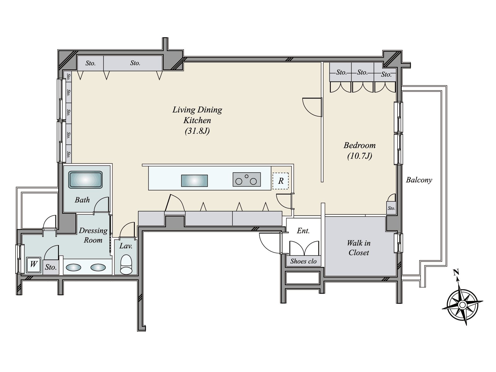 It was after a large Plan change in 1LDK with the walk-in closet that more than 30 extensive living and dining room kitchens and about 10.7 quires of master bedroom, large-capacity storing were possible in 2009.