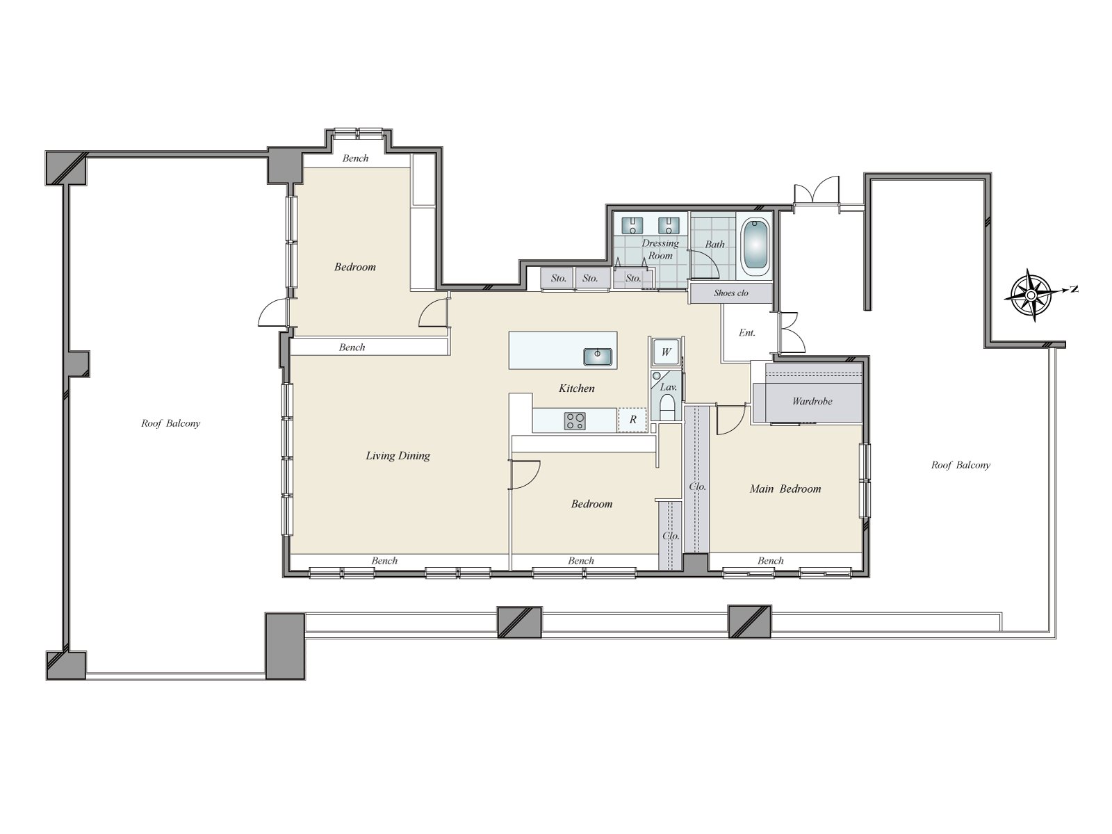 是大的屋頂陽台有魅力的最上階住戸。