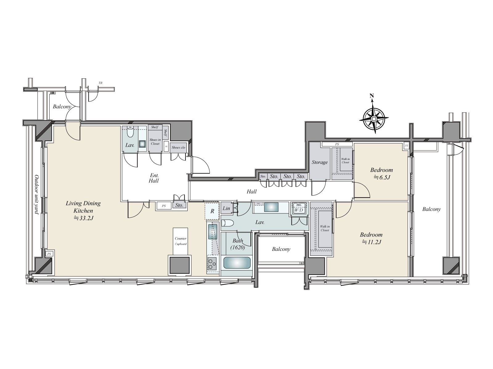 專用貯藏室私人使用面積135.89平方公尺，18樓部分，南、東、西的3方向採光房，附設